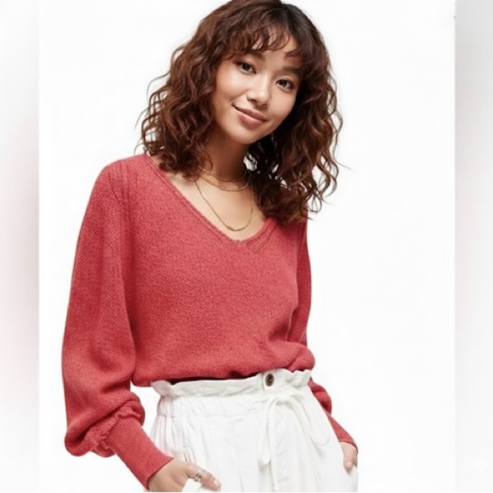 Free people Riptide V Neck Pullover Sweater - Hot Pink